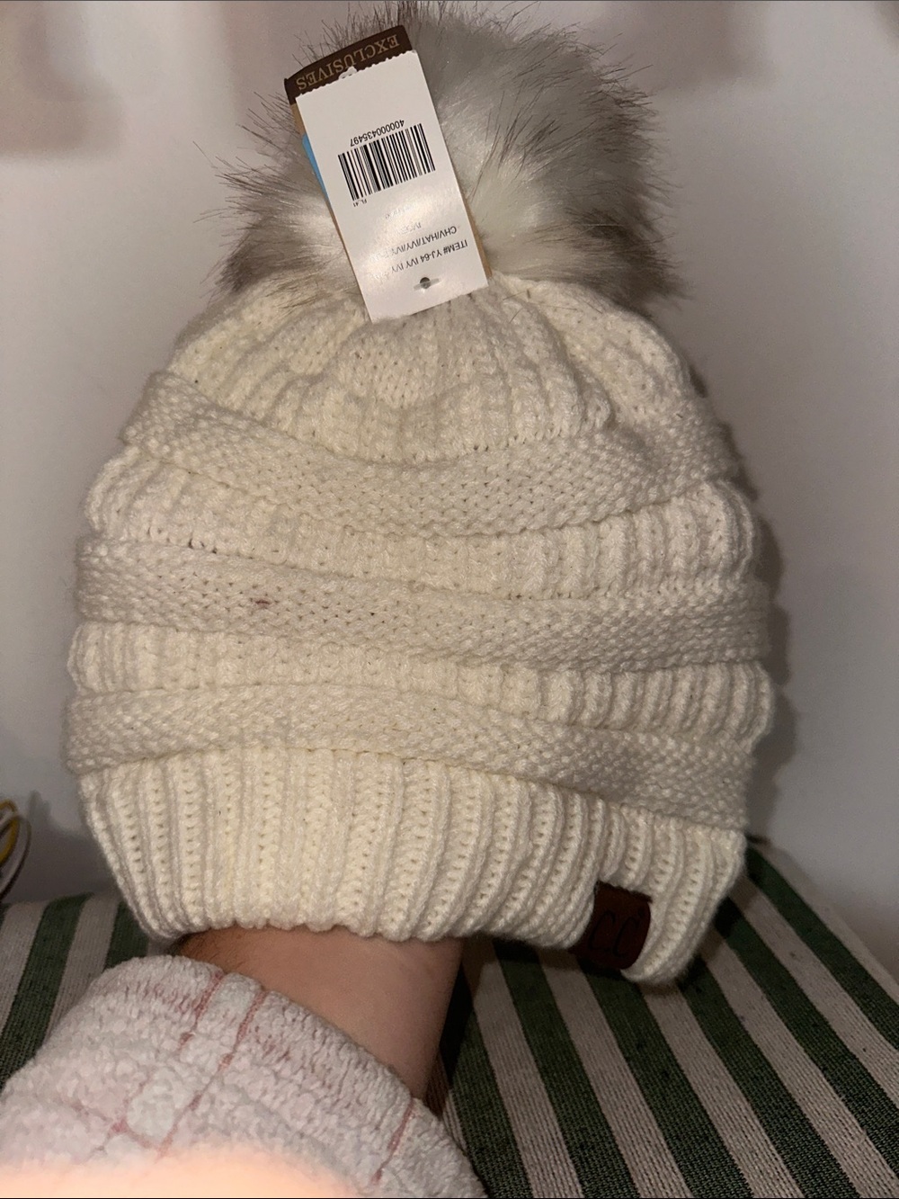 C.C Women’s Ivory Knit Pom Pom Beanie